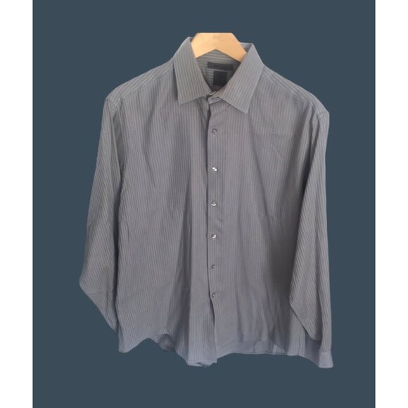 DKNY -MENS GREY STRIPPED BUTTON FRONT CLOSURE LONG SLEEVE 100%COTT SIZE X-LARGE - Picture 1 of 5